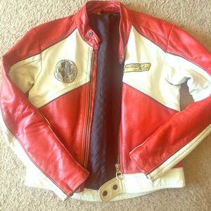 Real leather, cream & red motorcycle jacket