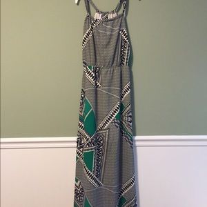 Francesca's Geometric Green and Blue Maxi Dress