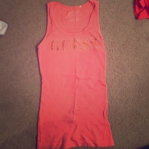 Small Guess Salmom Colored Ribbed Tank Top