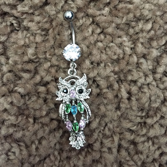 Owl Belly Button Ring w/Assorted Marquise Gems