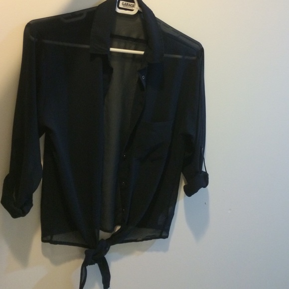 navy chiffon tie front blouse