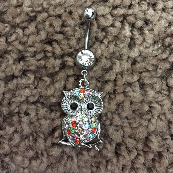 Multi Color Owl on Branch Dangle Belly Button Ring