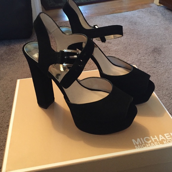 Michael Kors London Suede Platform Peep-Toe Heels