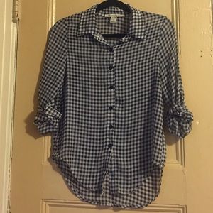 Sheer Black and White Plaid Button Down Shirt