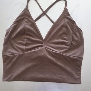 Suede nude crop top with a criss cross back