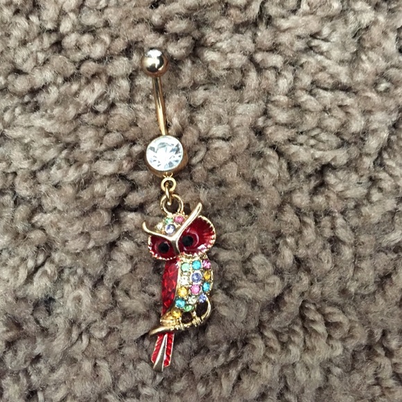 Multi Cubic Zirconia Paved Velvet Owl Belly Ring