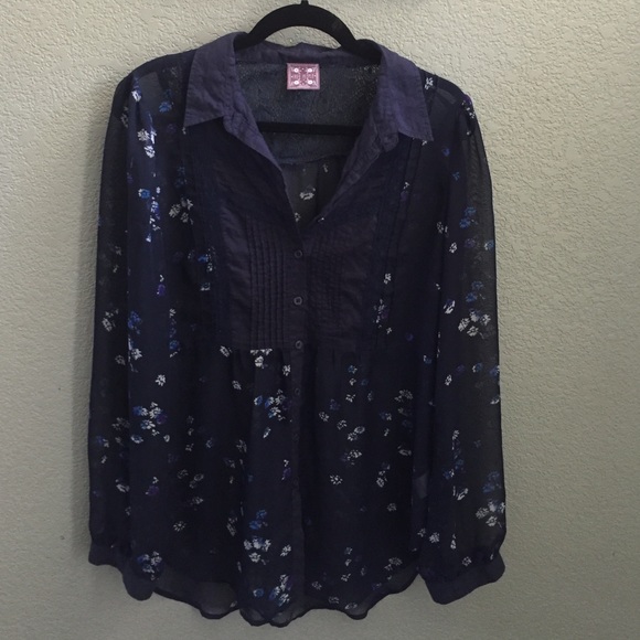 FP sheer blue floral Free People floral button up