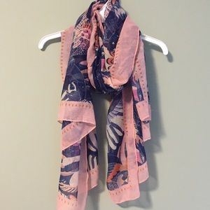 Francesca's Pink, Navy, & Orange Bird Print Scarf