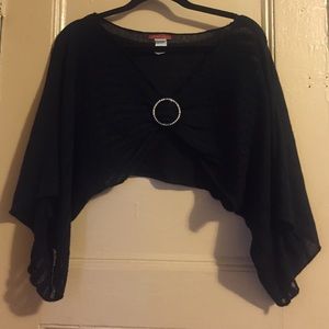 Black Cropped Shawl with Diamond Circle Pendant