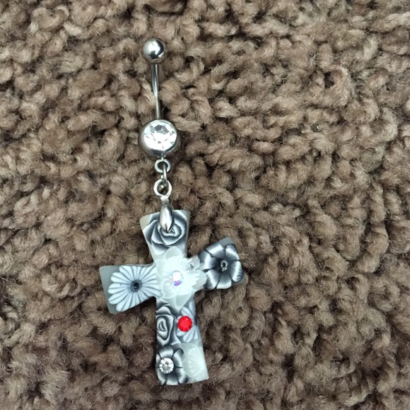 Floral Cross Belly Button Ring