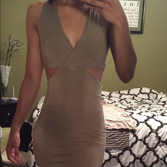 Tan cut out mini dress