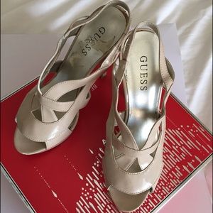 Guess Nude Patent Leather Platform Sandals