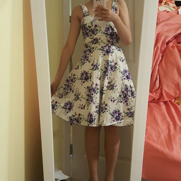 Purple & White Floral A-Line Dress - Picture 4 of 4