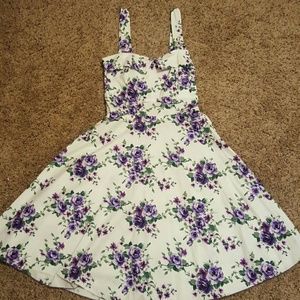 Purple & White Floral A-Line Dress