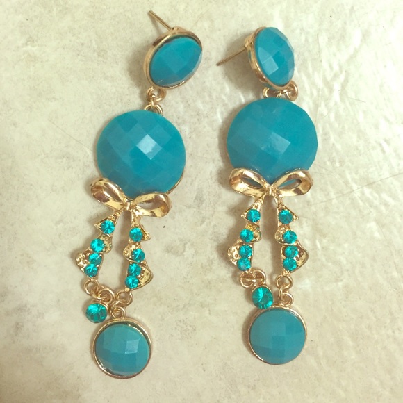 Teal Bow & Glitz Earrings