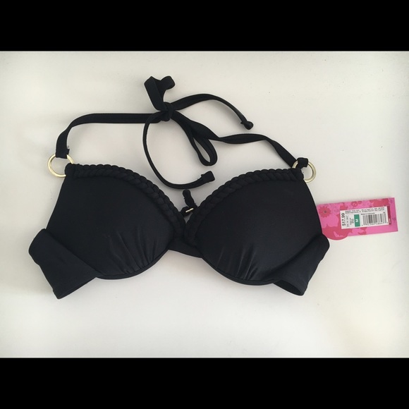 Black Halter Bikini Top with Braid Detail