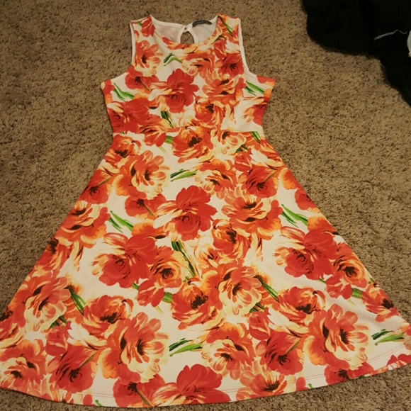 Red & orange floral A-Line Dress - Picture 1 of 4