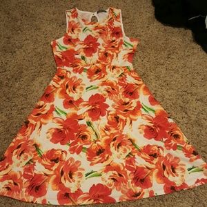 Red & orange floral A-Line Dress