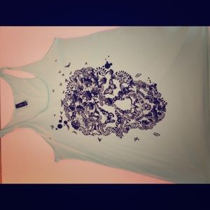 Mint Blue Butterfly Skull Tank