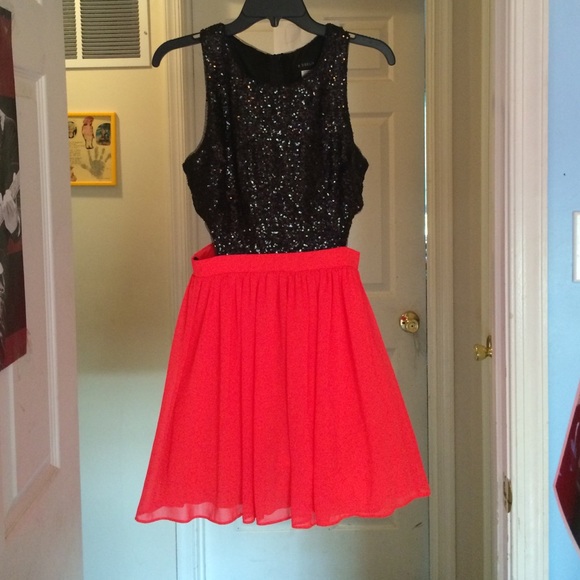 Dresses & Skirts - One piece black sequined/coral formal dress