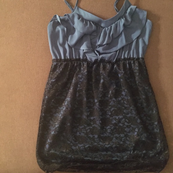 Blue Ruffle Front Lace Dress- Large - Picture 2 of 3