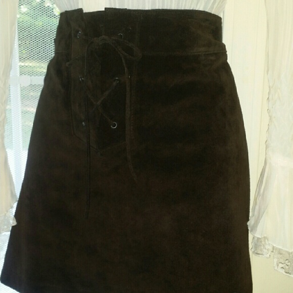 100% Leather/Suede Brown Mini-Skirt - Picture 2 of 4