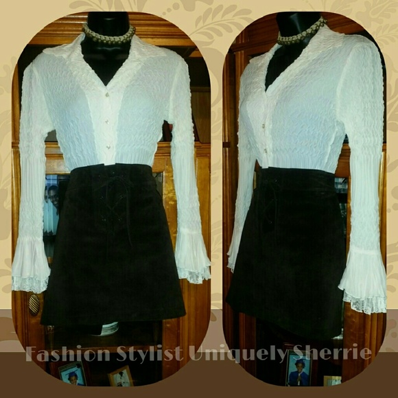 100% Leather/Suede Brown Mini-Skirt - Picture 3 of 4