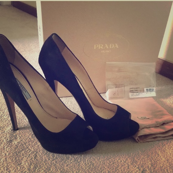 Prada Suede Peep Toe Pumps Sz 40