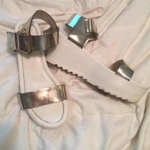 Gold and white Platform Sandals