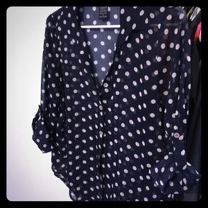 Sheer polka dot button down