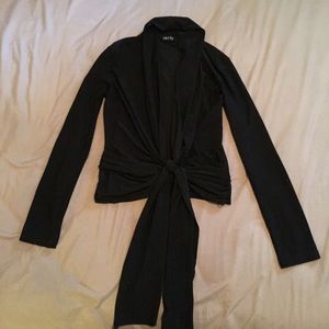 Plunging neckline black blouse