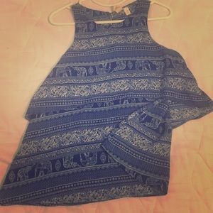 Francesca's Elephant print blue tunic