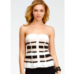 Bebe Silk Striped Strapless Top