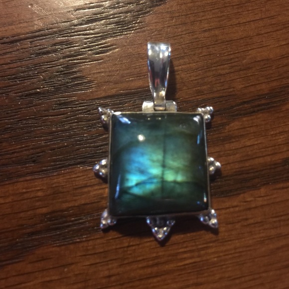 Sterling Silver and Green Labdorite 1 inch Pendant