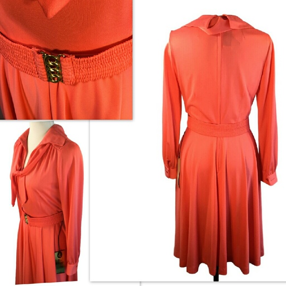 Vtg Fred Rothschild Salmon Coral Qiana Disco Dress - Picture 2 of 4