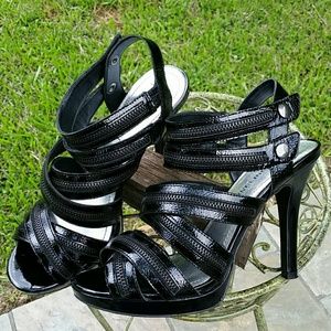 Gladiator Patent Leather Zipper Platform Heels