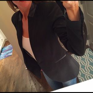 Zara black blazer w/ faux leather detail, size S