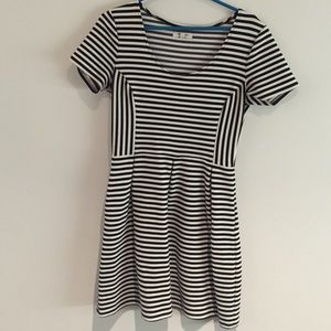 Black and white striped shirt sleeve dress
