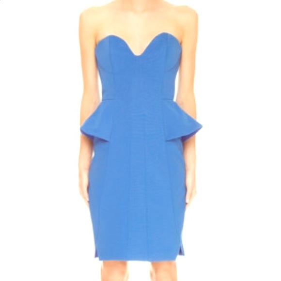 Blue strapless peplum dress