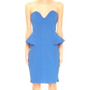 Blue strapless peplum dress