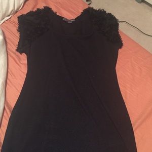 Cute Black Top with rose ribbon sleeves