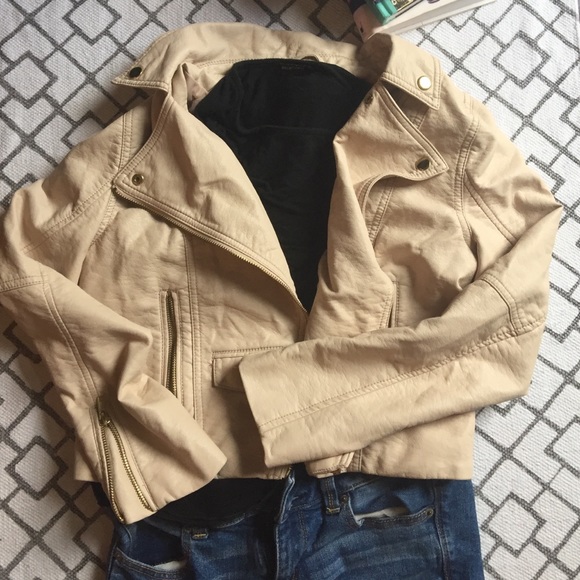 NWOT Faux Leather Cream Jacket
