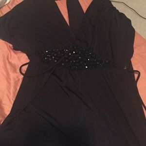 Black Silky Formal Top with Jewel Embroidery
