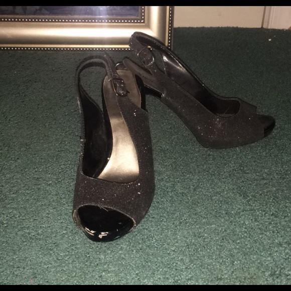 Ladies 6 Fioni Night Black Sparkle Slingback Heels