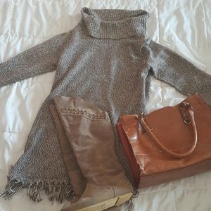 Notations fringed sweater dress