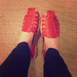 Red leather heraches sandals