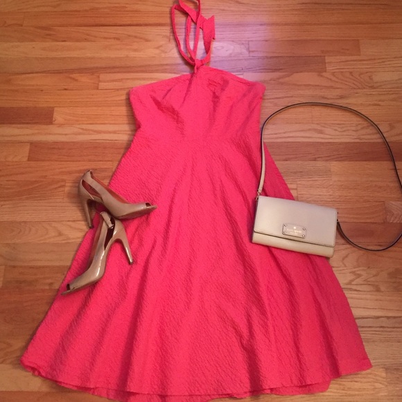 J. Crew Dresses & Skirts - J. Crew Coral Embossed Cotton Aubrey Halter Dress