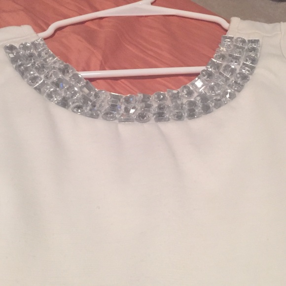 White Peplum Top with Silver Jeweled Neckline - Picture 2 of 2