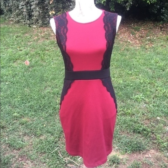 Burgundy dress with lace detail