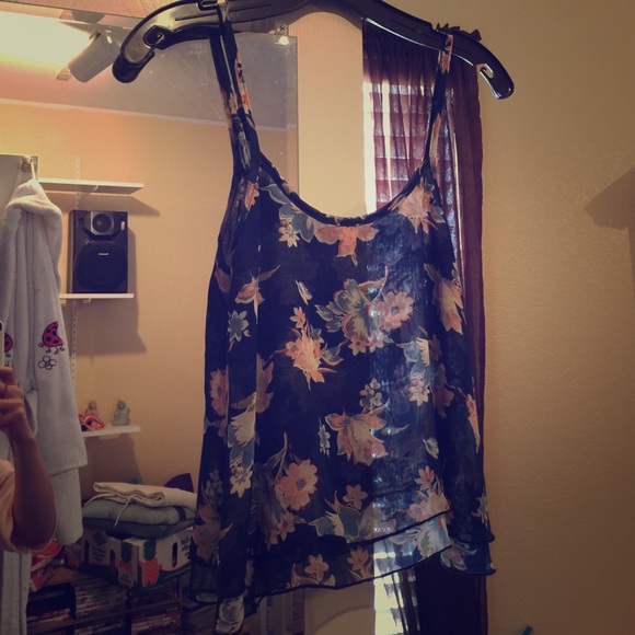 Blue floral chiffon top